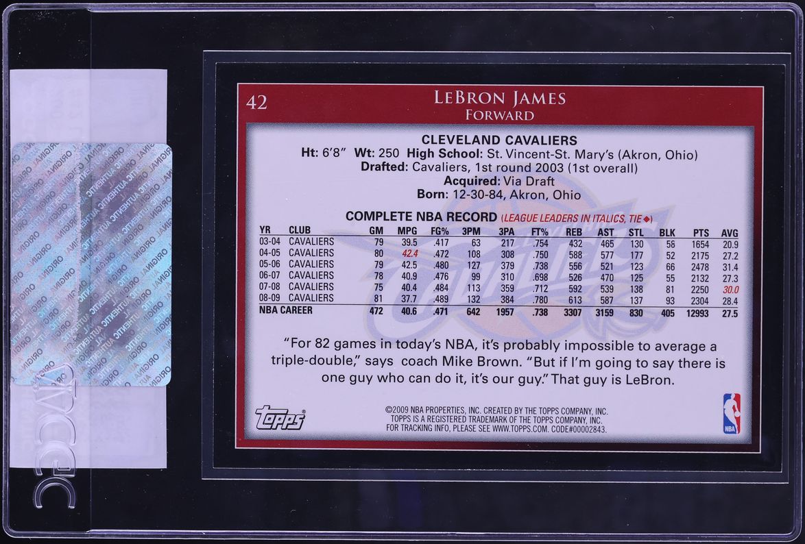 2009 Topps Basketball LeBron James #42 CGC AUTH