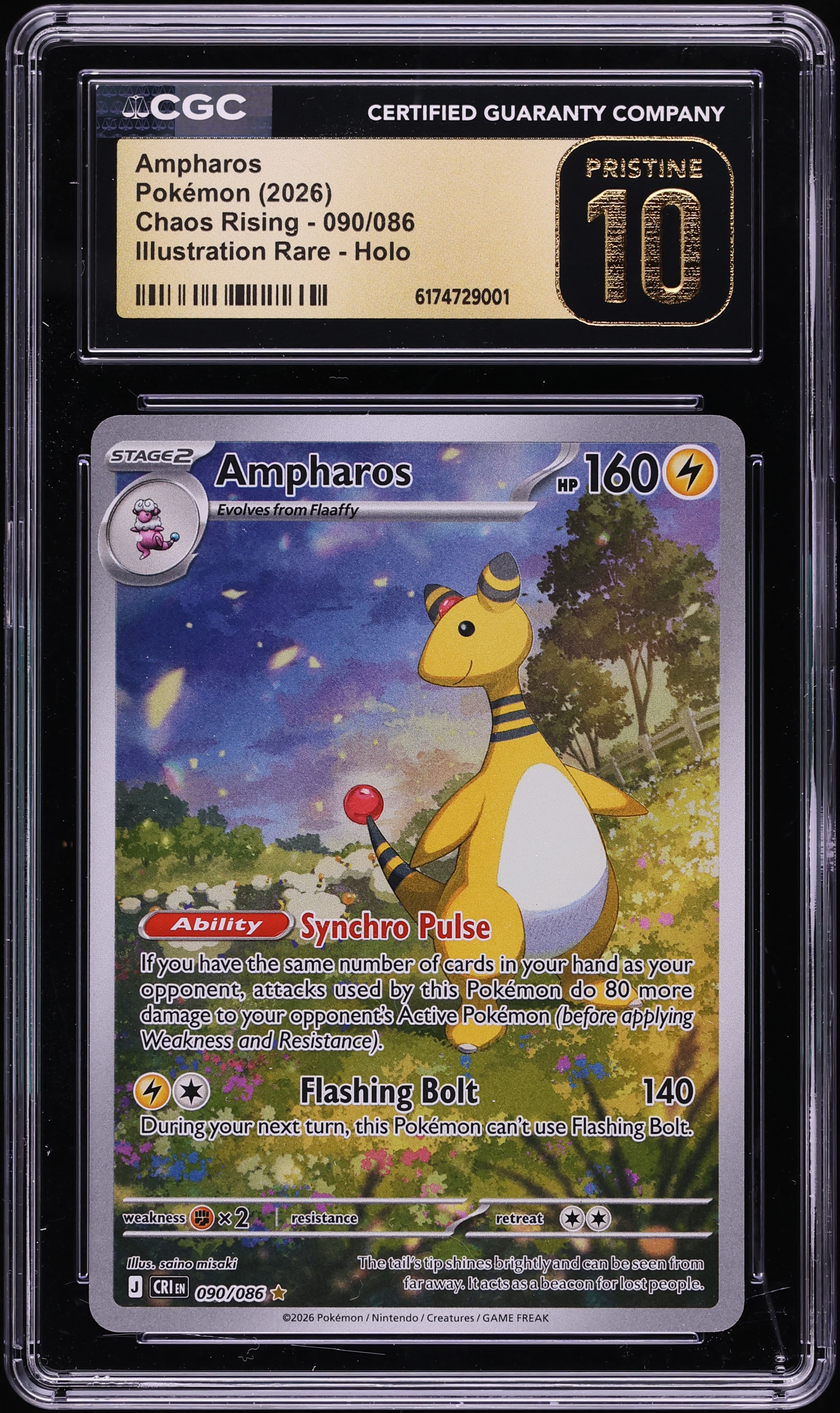 2026 Pokemon Mega Evolution Chaos Rising IR Ampharos #090 CGC 10 PRISTINE