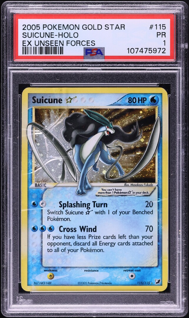 2005 Pokemon EX Unseen Forces Holo Suicune Gold Star #115 PSA 1 PR