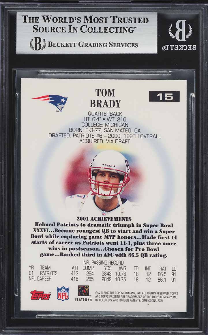 2002 Topps Pristine Tom Brady #15 BGS 9 MINT