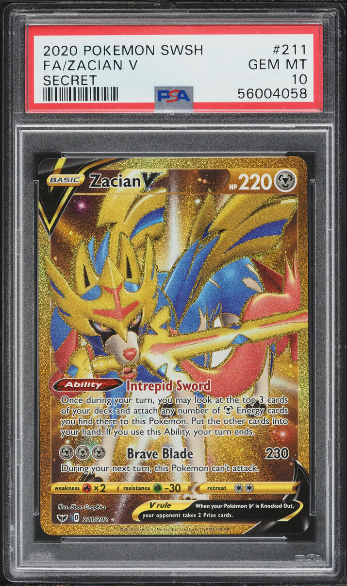 2020 Pokemon Sword & Shield Gold Rare Zacian V #211 PSA 10 GEM MINT