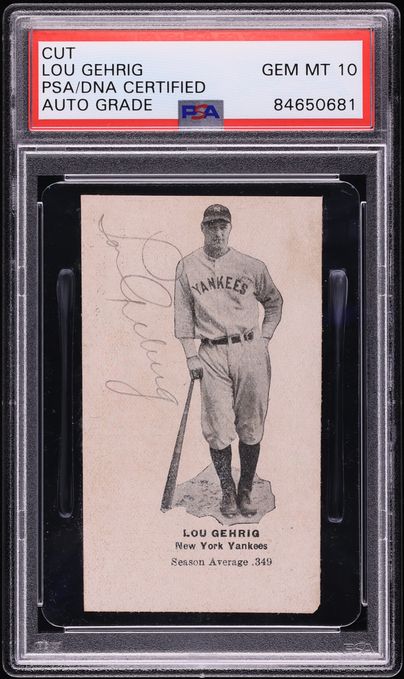 Lou Gehrig Signed Autographed '33 Sporting News Baseball Almanac Hand Cut AUTO PSA/DNA 10