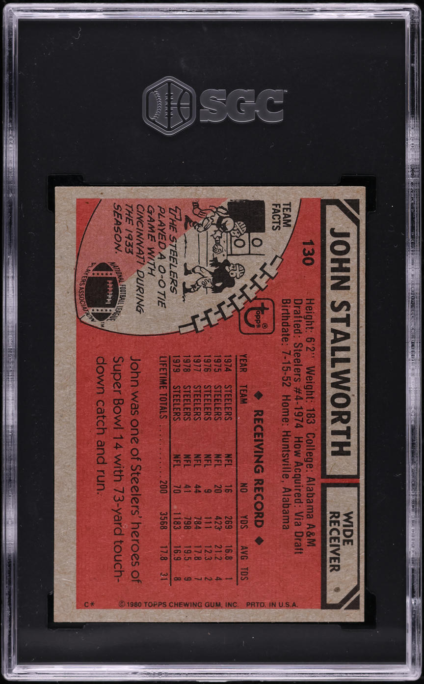 1980 Topps Football John Stallworth ALL-PRO #130 SGC 7 NRMT