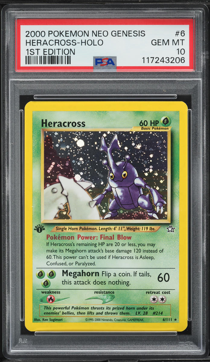 2000 Pokemon Neo Genesis 1st Edition Holo Heracross #6 PSA 10 GEM MINT