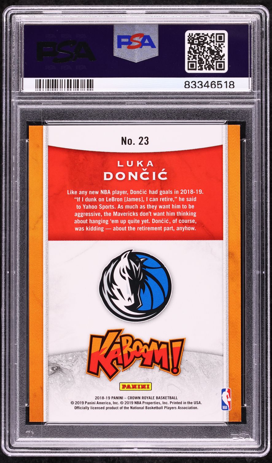 2018 Crown Royale Kaboom! Luka Doncic ROOKIE #23 PSA 10 GEM MINT