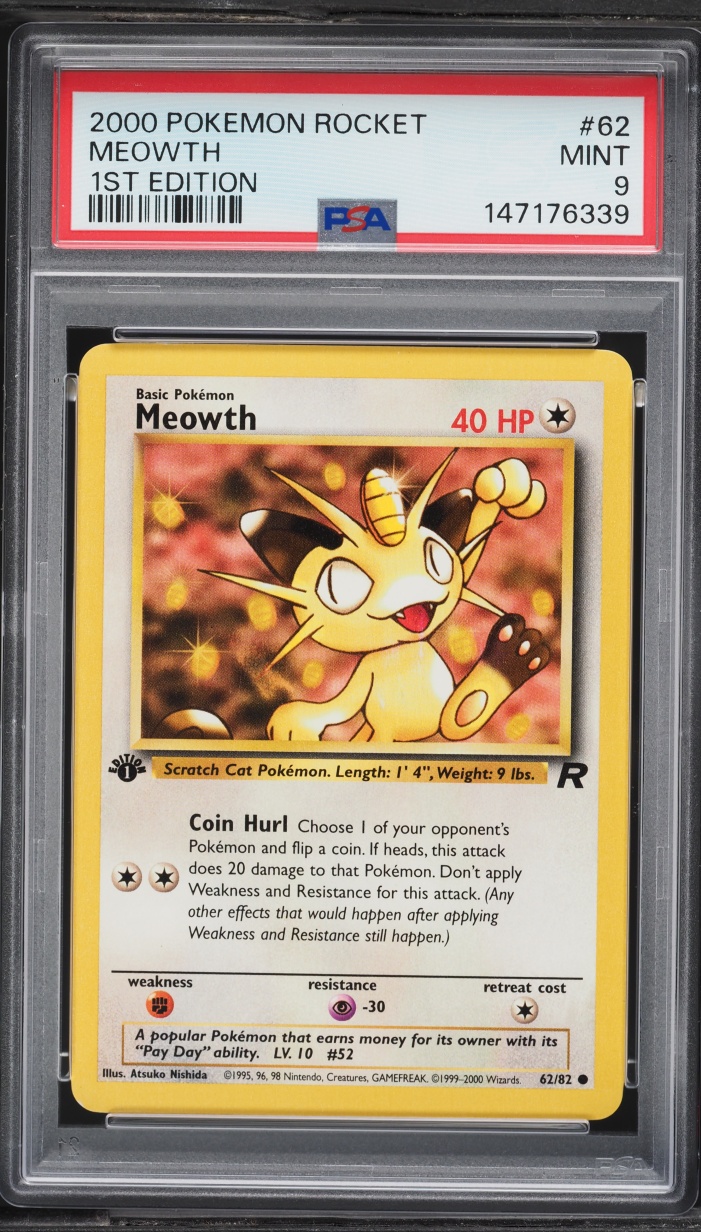 2000 Pokemon Team Rocket 1st Edition Meowth #62 PSA 9 MINT