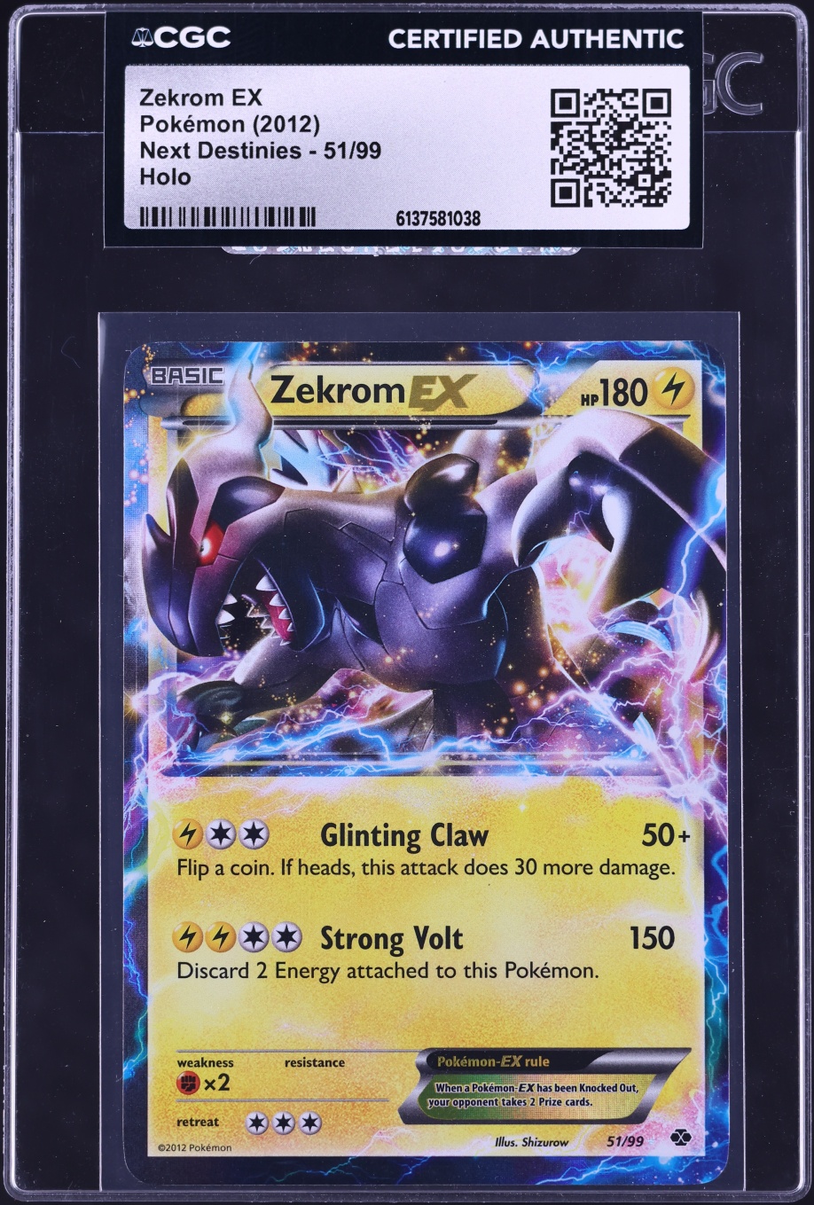 2012 Pokemon Next Destinies Holo Zekrom EX #51 CGC AUTH