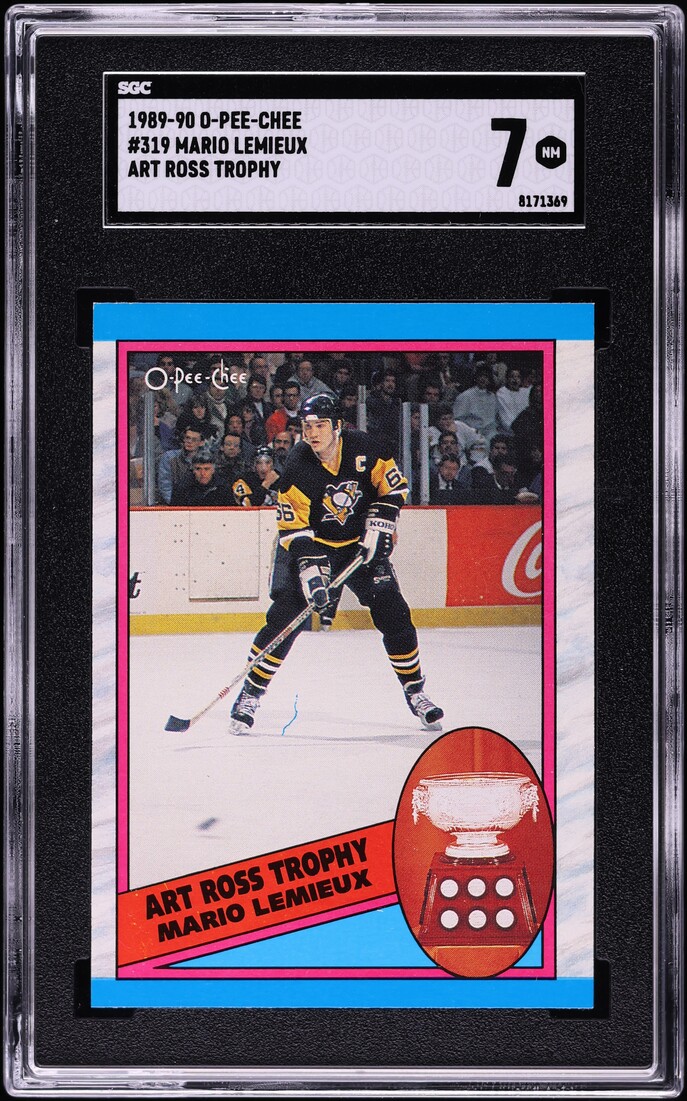 1989 O-Pee-Chee Art Ross Trophy Mario Lemieux #319 SGC 7 NRMT