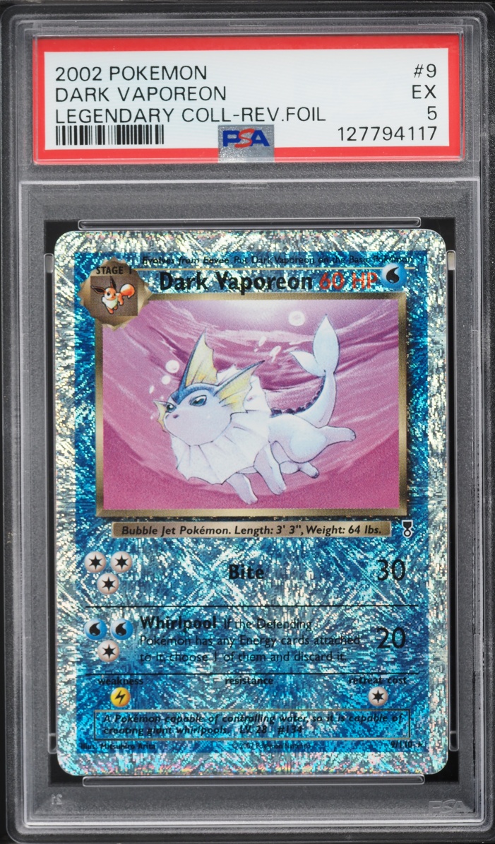 2002 Pokemon Legendary Collection Reverse Holo Dark Vaporeon #9 PSA 5 EX