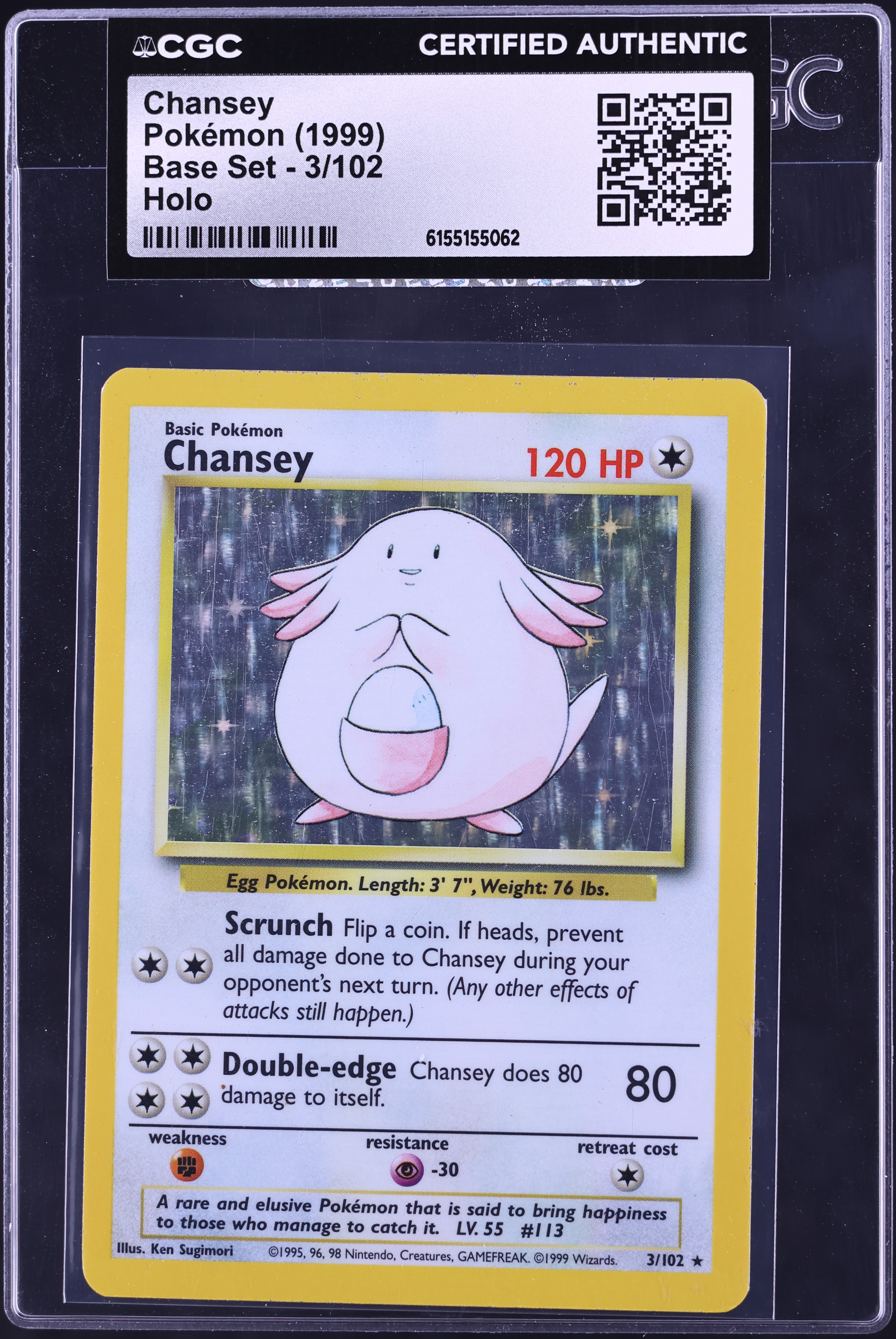 1999 Pokemon Base Set Holo Chansey #3 CGC AUTH