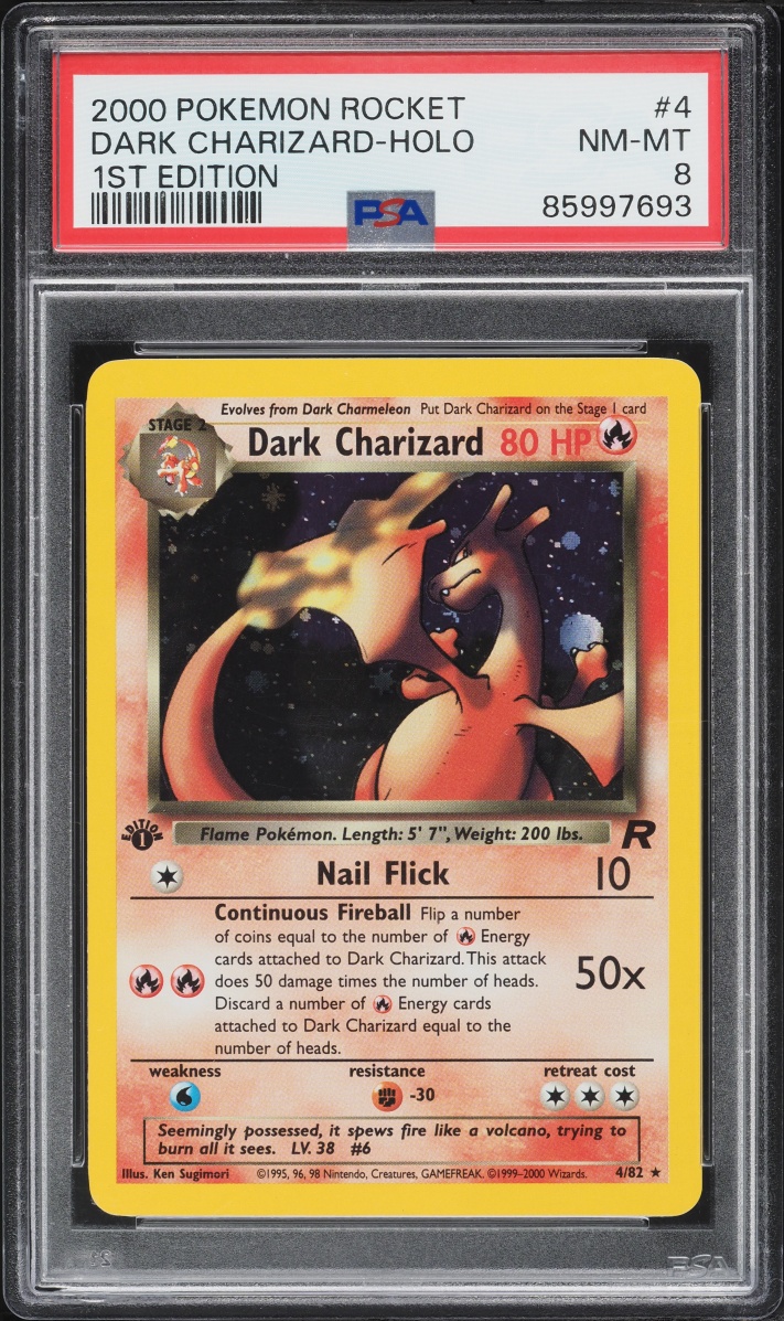 2000 Pokemon Team Rocket 1st Edition Holo Dark Charizard #4 PSA 8 NM-MT