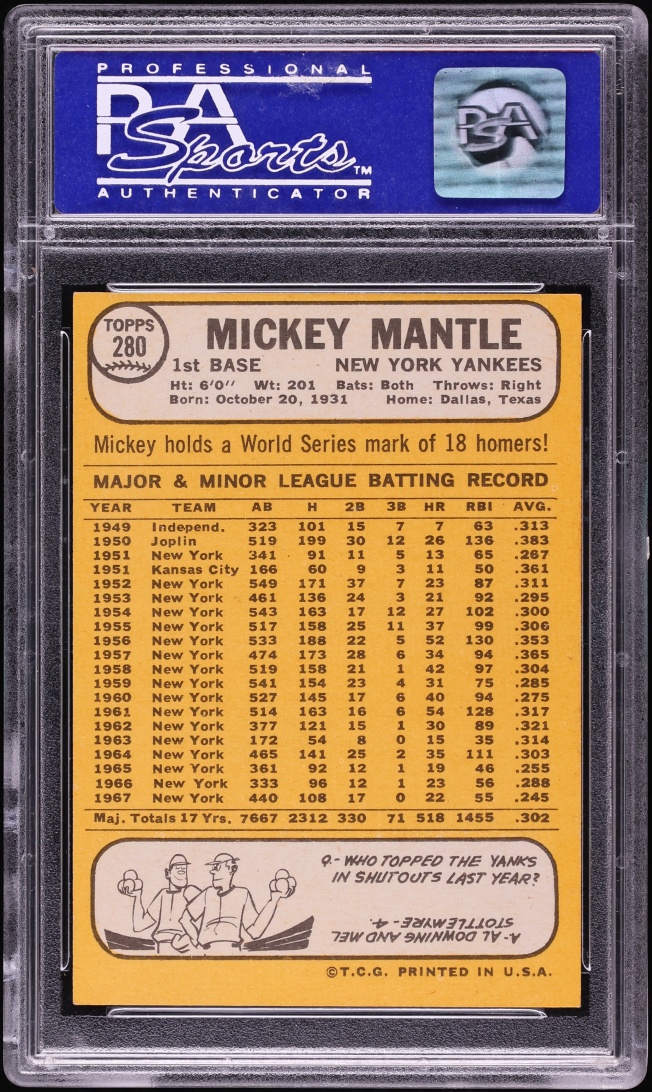 1968 Topps Mickey Mantle #280 PSA 7 NRMT