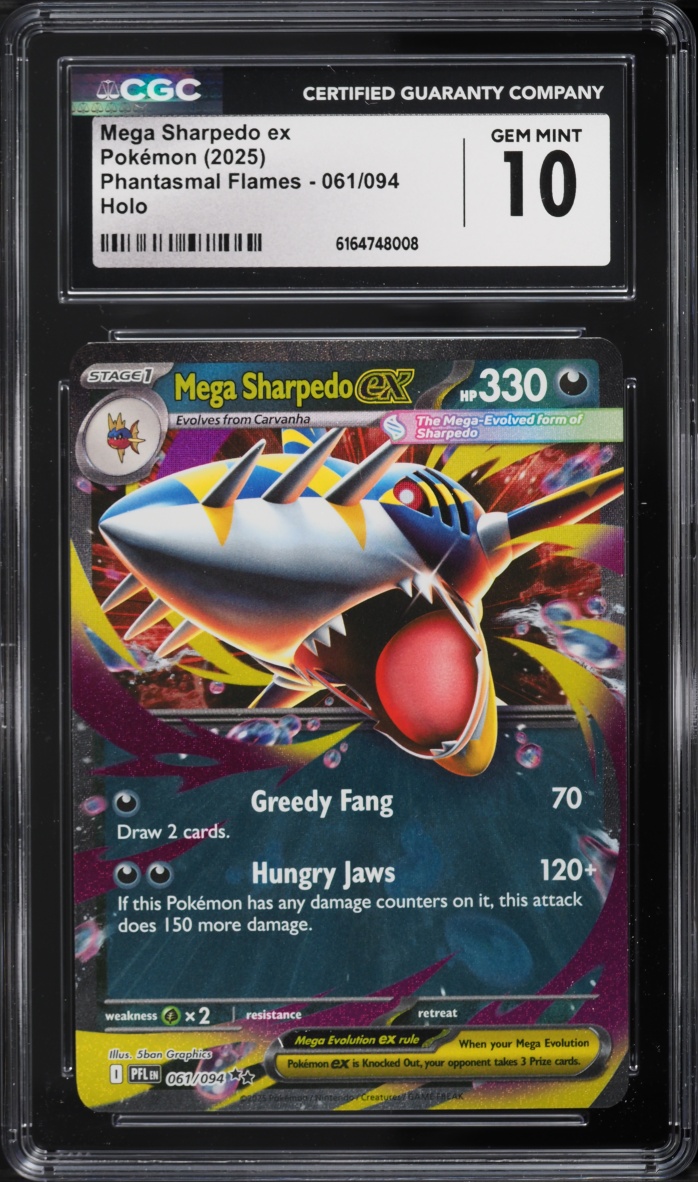 2025 Pokemon Mega Evolution Phantasmal Flames Holo Mega Sharpedo ex #61 CGC 10 GEM MINT