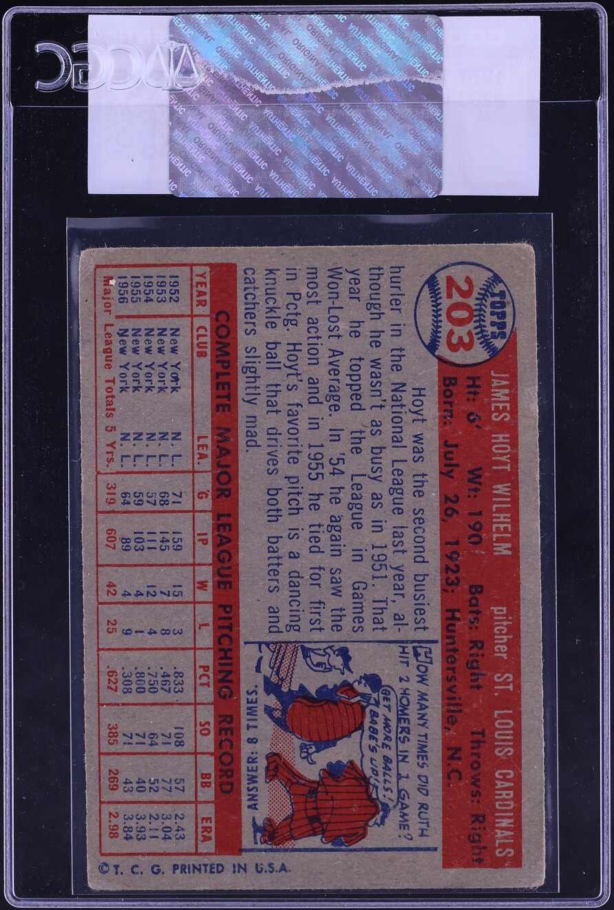 1957 Topps Hoyt Wilhelm #203 CGC AUTH