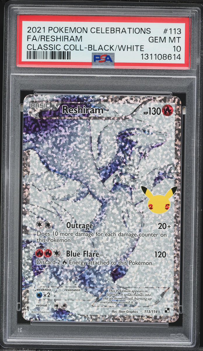 2021 Pokemon Sword & Shield Celebrations Classic Black White Full Art Reshiram #113 PSA 10 GEM