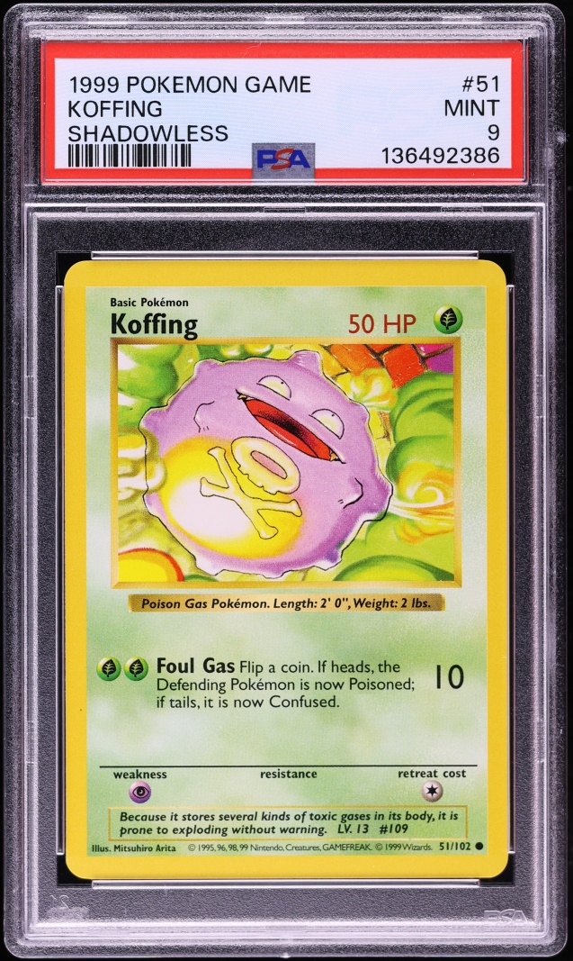 1999 Pokemon Base Set Shadowless Koffing #51 PSA 9 MINT