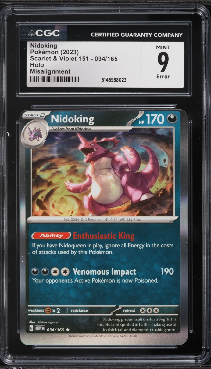 2023 Pokemon Scarlet & Violet 151 Holo Error Nidoking #34 CGC 9 MINT