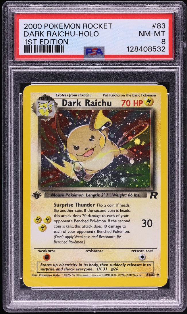 2000 Pokemon Team Rocket 1st Edition Holo Dark Raichu #83 PSA 8 NM-MT