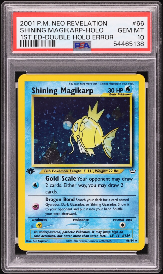 2001 Pokemon Neo Revelation 1st Edition Double Holo Error Shining Magikarp #66 PSA 10 GEM MINT