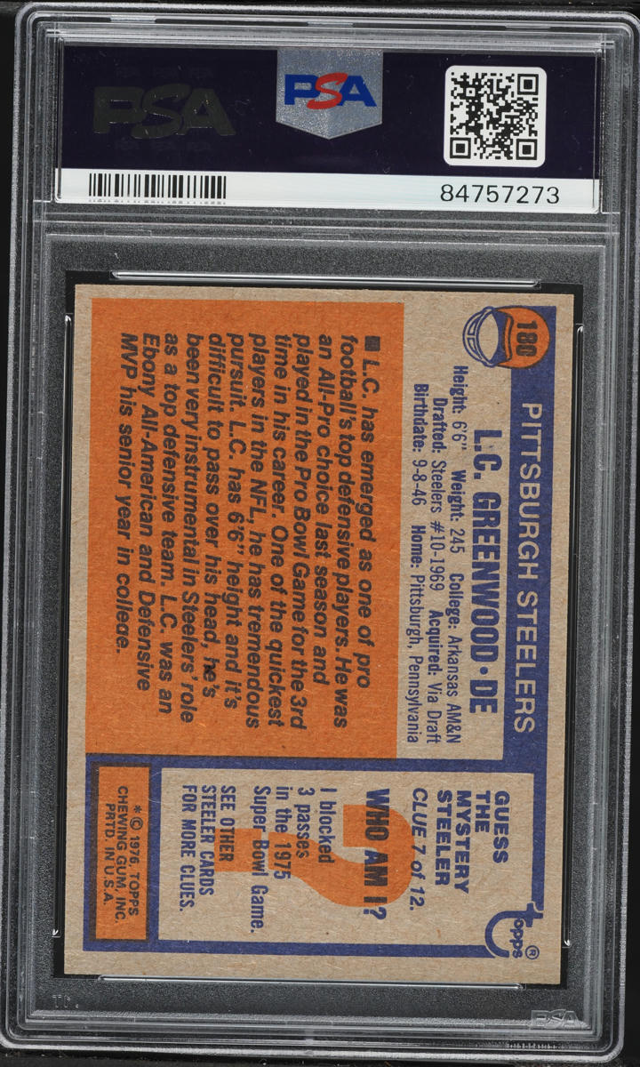 1976 Topps Football L.C. Greenwood #180 PSA 9 MINT