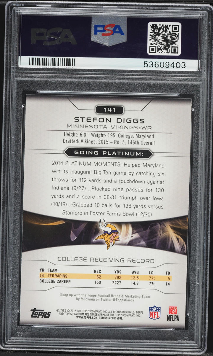 2015 Topps Platinum Orange Refractor Stefon Diggs ROOKIE #141 PSA 10 GEM MINT