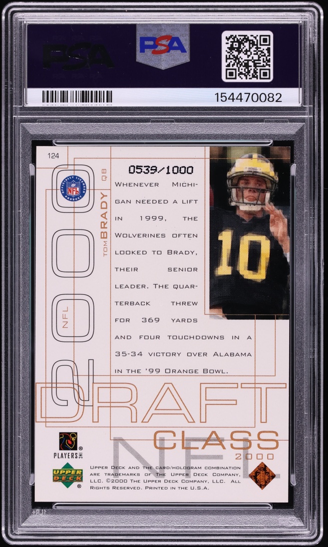 2000 Upper Deck Pros & Prospects Tom Brady ROOKIE /1000 #124 PSA 8 NM-MT