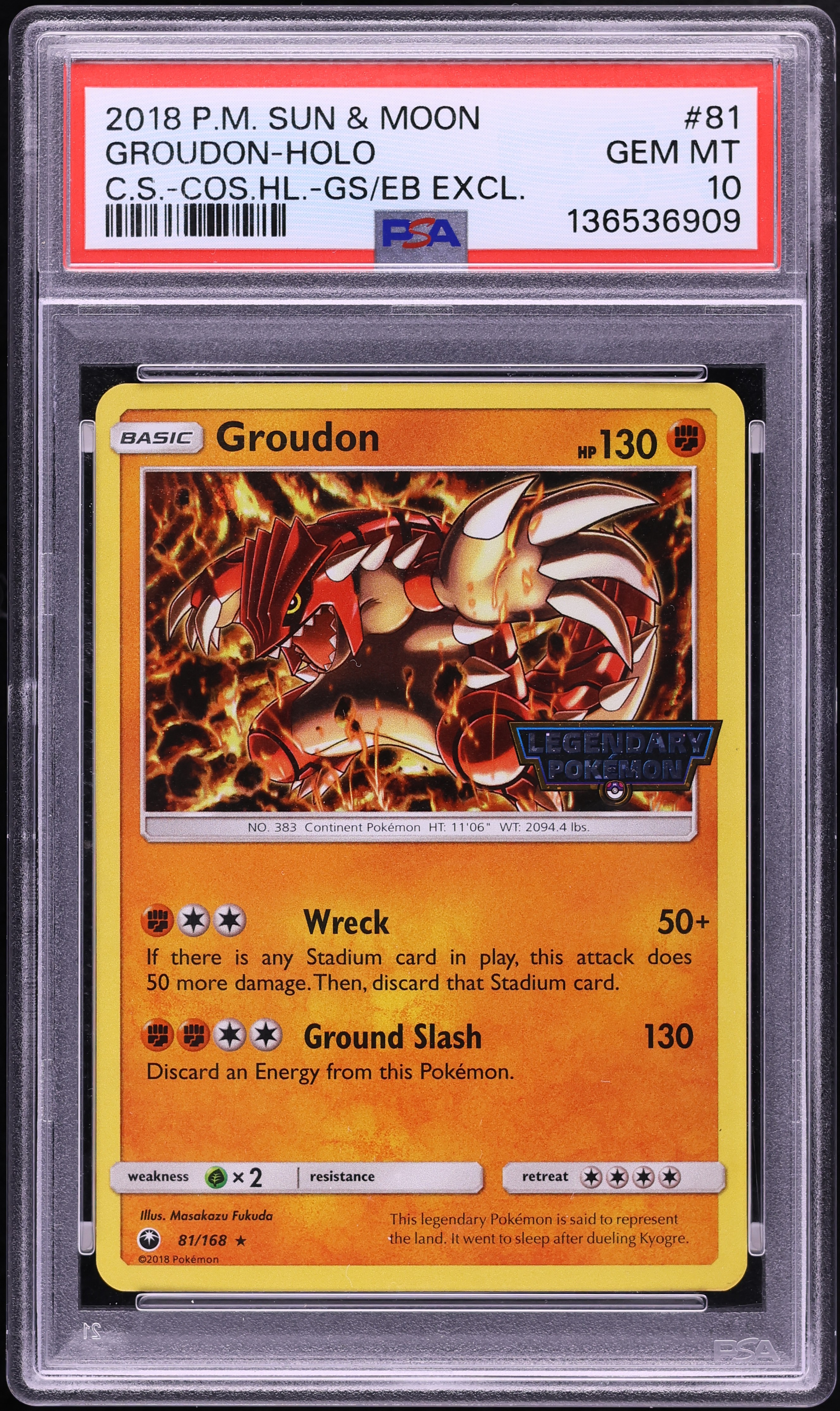 2018 Pokemon Sun & Moon Celestial Storm GameStop Exclusive Holo Groudon #81 PSA 10 GEM MINT