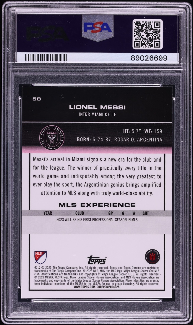 2023 Topps Chrome MLS Black Refractor Lionel Messi /10 #58 PSA 9 MINT - Photo 2
