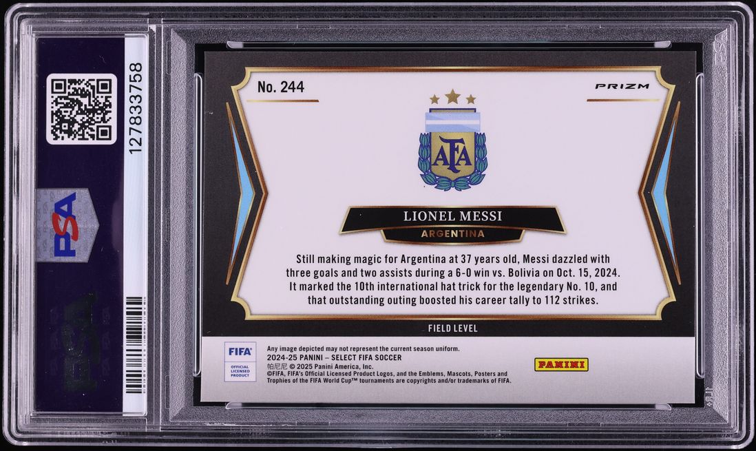 2024 Select FIFA White Sparkle Lionel Messi #244 PSA 8 NM-MT - Photo 2