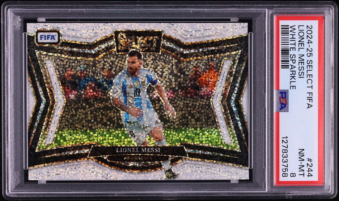 2024 Select FIFA White Sparkle Lionel Messi #244 PSA 8 NM-MT