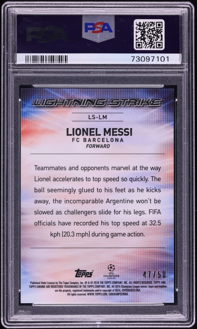 2017 Topps Chrome UEFA Lightning Strike Gold Lionel Messi /50 #LS-LM PSA 10 GEM MINT - Photo 2