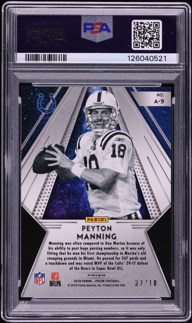 2018 Panini Prizm Apex Gold Mojo Peyton Manning /10 #A-9 PSA 9 MINT - Photo 2