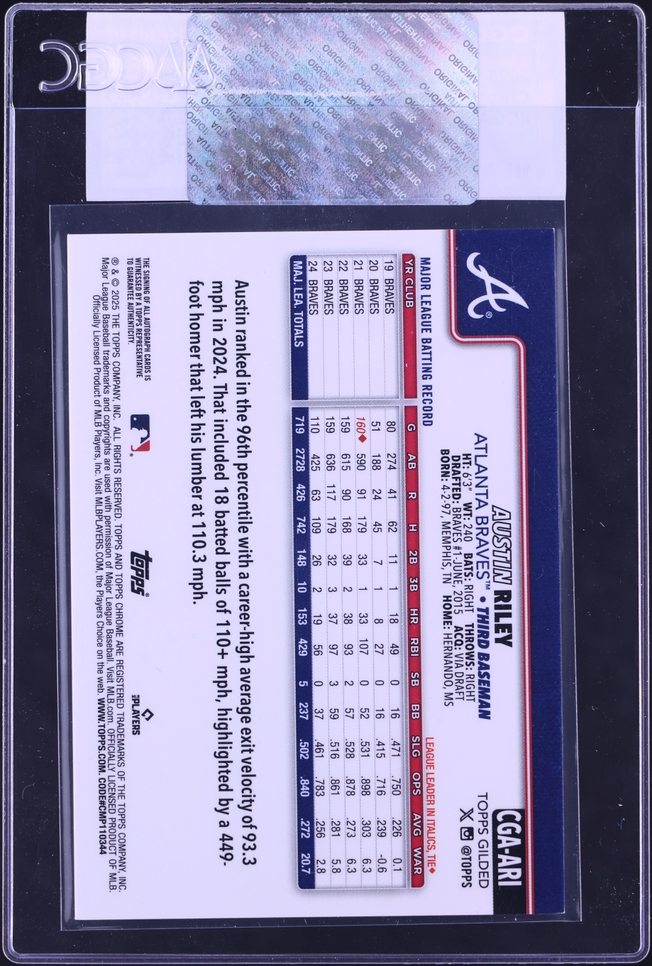 2025 Topps Chrome Gilded Collection Gold Austin Riley AUTO 75/75 #CGA-ARI CGC AUTH