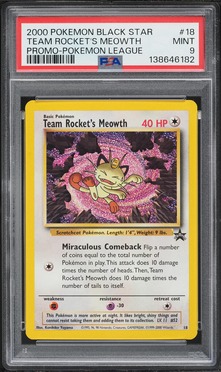 2000 Pokemon League Black Star Promo Team Rocket's Meowth #18 PSA 9 MINT
