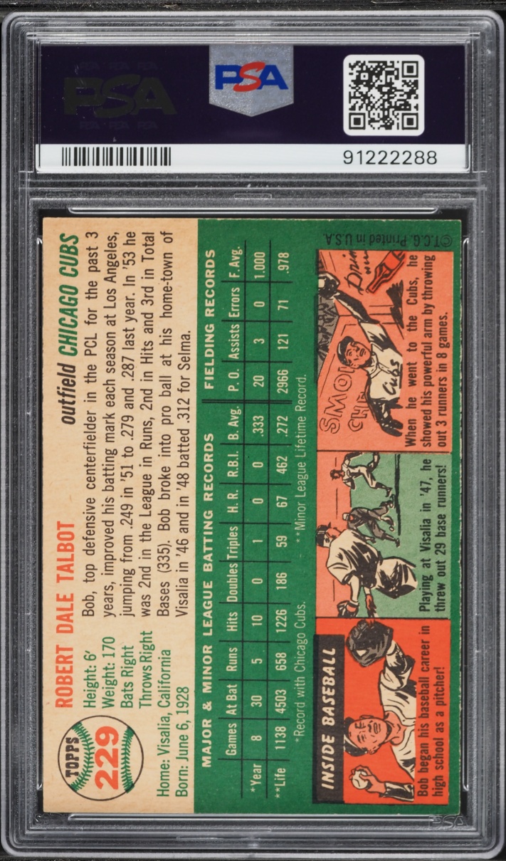 1954 Topps Bob Talbot #229 PSA 8 NM-MT