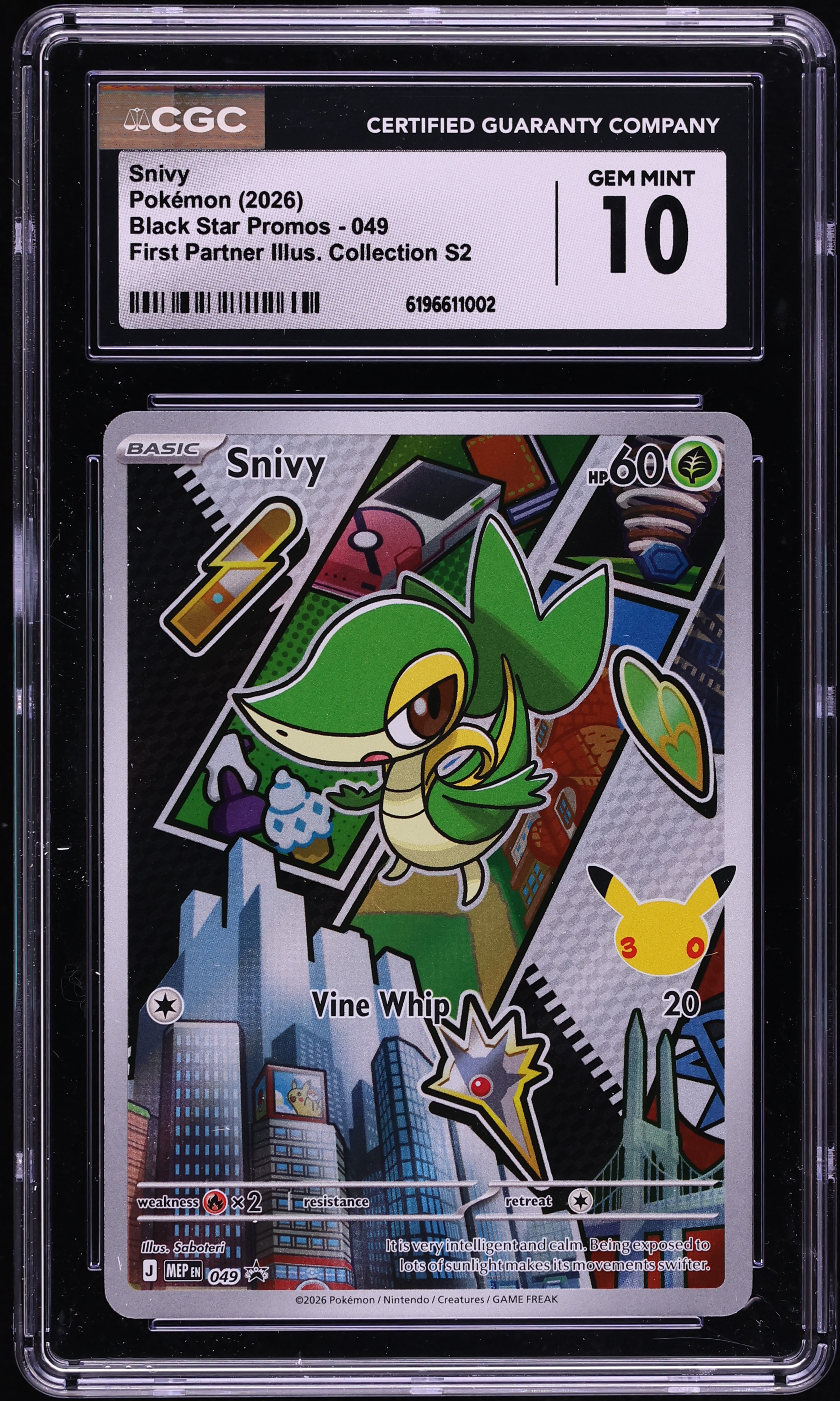 2026 Pokemon Mega Evolution Promo First Partner Illustration S2 Full Art Snivy #49 CGC 10 GEM