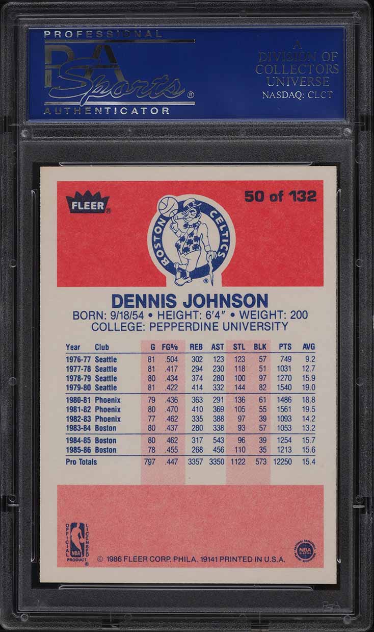 1986 Fleer Basketball Dennis Johnson #50 PSA 9 MINT