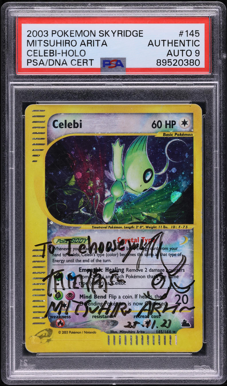 2003 Pokemon Skyridge Holo Crystal Celebi AUTO DNA 9 #145 PSA AUTH