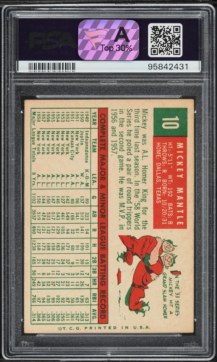 1959 Topps Mickey Mantle #10 PSA 4.5 VGEX+