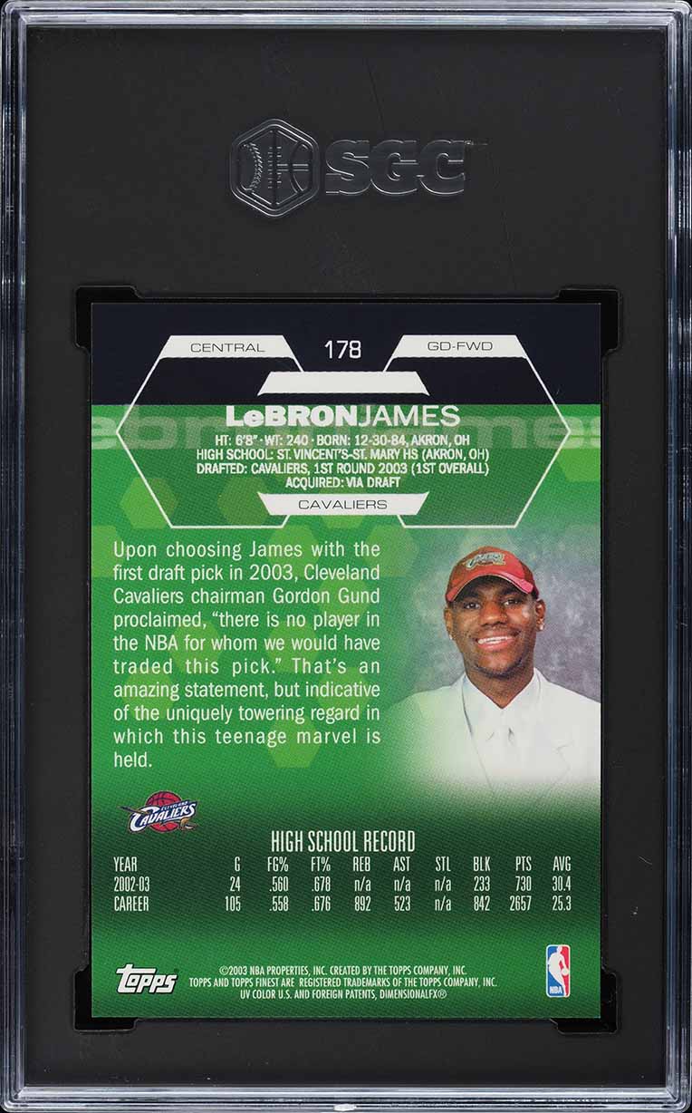 2002 Finest Basketball LeBron James ROOKIE #178 SGC 9.5 MINT+