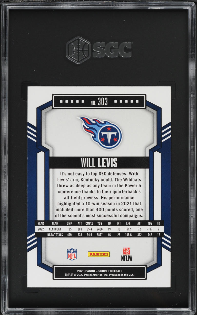 2023 Score Football Will Levis ROOKIE #303 SGC 10 GEM MINT