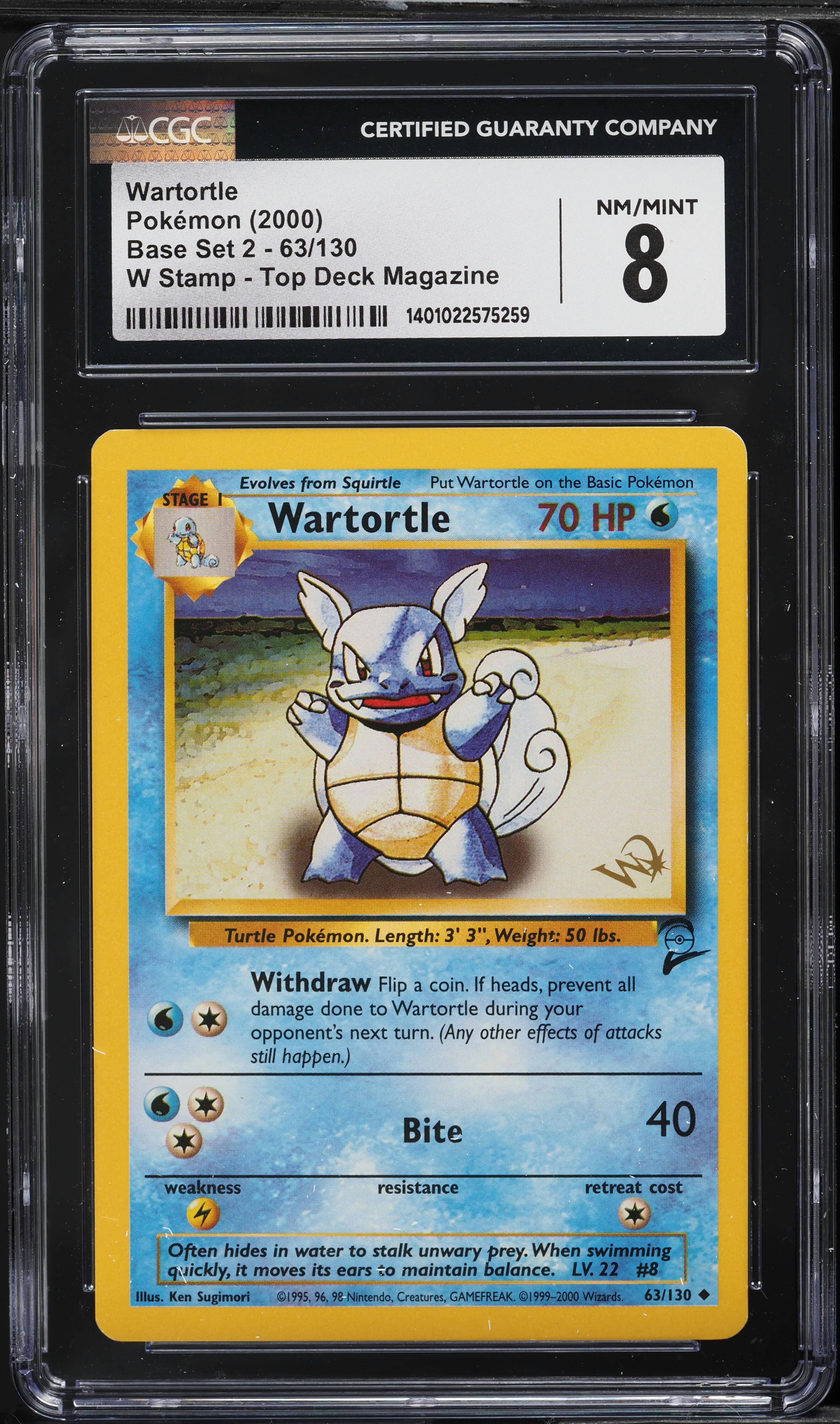2000 Pokemon Base Set 2 Top Deck Magazine W Stamp Wartortle #63 CGC 8 NM-MT