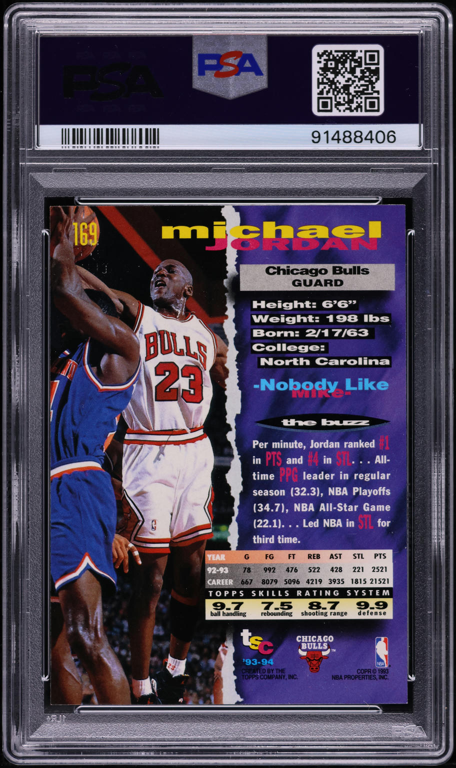 1993 Stadium Club Basketball Michael Jordan #169 PSA 8 NM-MT