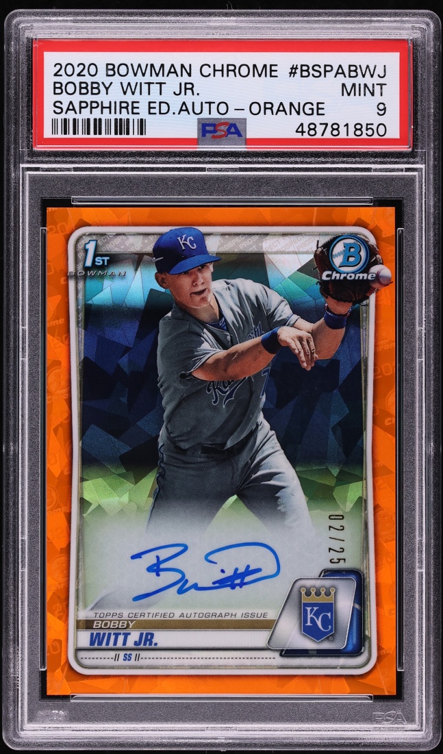 2020 Bowman Chrome Sapphire Edition Orange Bobby Witt Jr. PROSPECT AUTO /25 PSA 9 MINT