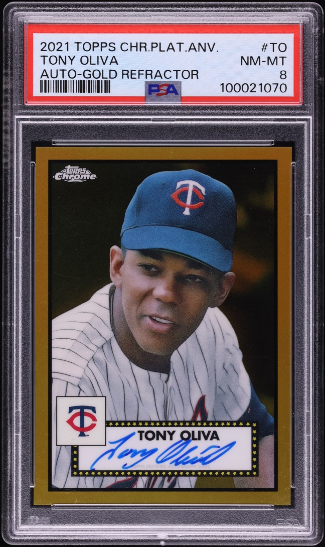 2021 Topps Chrome Platinum Anniversary Gold Refractor Tony Oliva AUTO /50 #PA-TO PSA 8 NM-MT