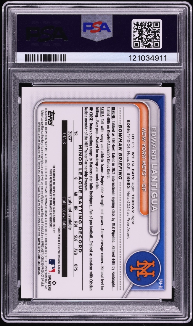 2024 Bowman Chrome Reptilian Green Refractor Edward Lantigua PROSPECT AUTO DNA 10 /99 PSA 10