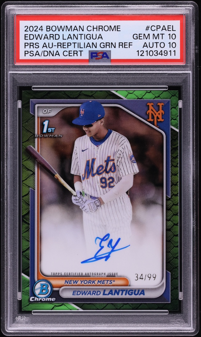 2024 Bowman Chrome Reptilian Green Refractor Edward Lantigua PROSPECT AUTO DNA 10 /99 PSA 10