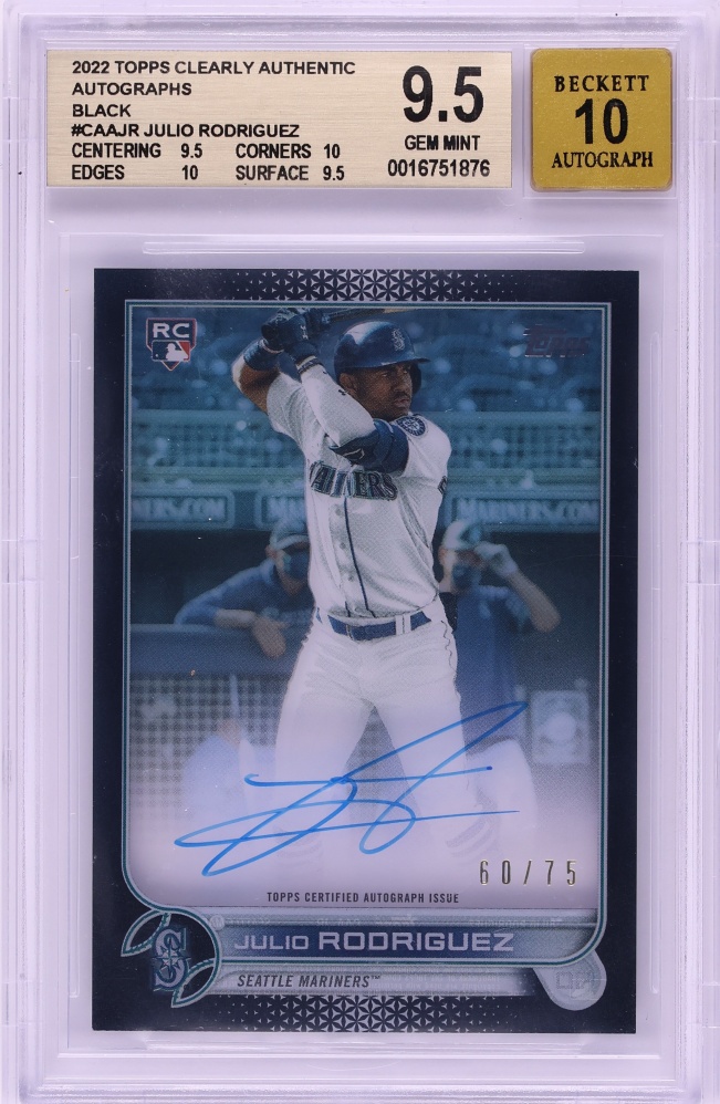 2022 Topps Clearly Authentic Black Julio Rodriguez ROOKIE AUTO /75 #CAA-JR BGS 9.5 GEM MINT