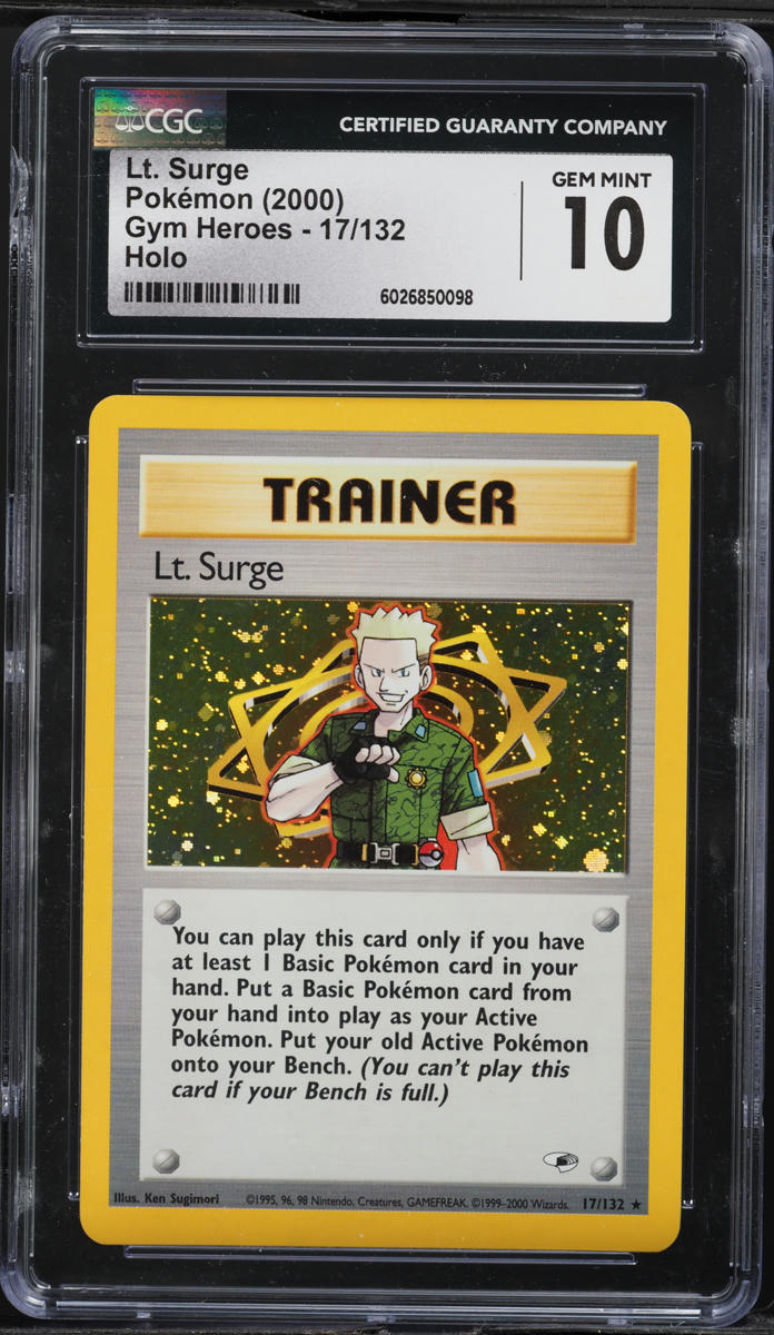 2000 Pokemon Gym Heroes Holo Lt. Surge #17 CGC 10 GEM MINT