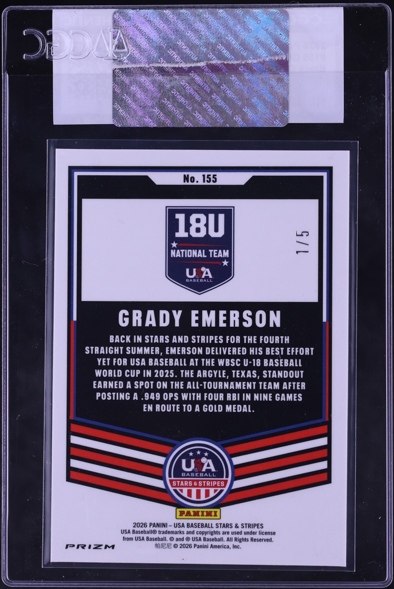 2026 Panini Stars & Stripes Prizm Black Gold Grady Emerson 1/5 #155 CGC AUTH